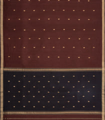 Brown Handloom Maheswari Silk Cotton Saree With Buttas & Zari Border-SC4863