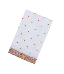 White Woven Synthetic Blended Saree With Embroidered Motifs-EN2040