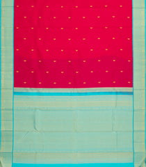 Crimson Handloom Kanchipuram Silk Saree With Zari Buttas & Turquoise Border-KA14207