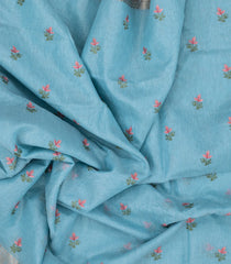 Light Blue Woven Linen Saree With Embroidered Floral Buttas-LI0637