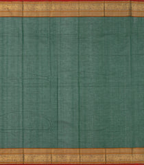 Dark Green Handloom Kanchi Cotton Saree With Checks & Buttas-KC1583