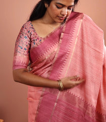 Dusty Pink Woven Synthetic Dola Silk Saree With Temple Border-SY0497