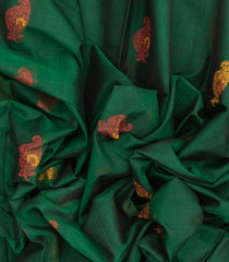 Bottle Green Handloom Silk Cotton Saree With Buttas & Contrast Pallu-SC3645