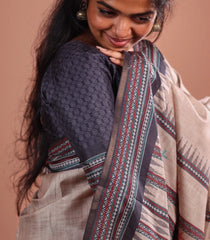 Taupe Printed Synthetic Tussar Silk  Saree With Thread Border-SY0024