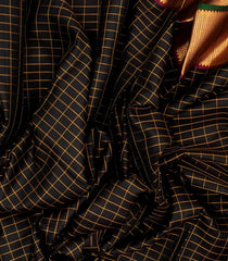 Black Handloom Kanchipuram Silk Saree With Zari Checks-KA12105