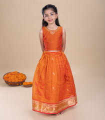 Two-Tone Yellow Ochre Festive Kids Pavadai Set-PM2093