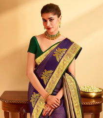 Purple Handloom Kanchipuram Silk Saree With Meena Checks-KA15306