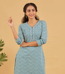 Classic Blue Cotton Kurta Set With Matching Dupatta