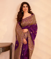 Magenta Handloom Kanchipuram Silk Saree With Floral Motifs-KA14086