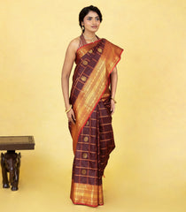 Maroon Handloom Kanchipuram Silk Saree With Zari Checks & Buttas-KA15872