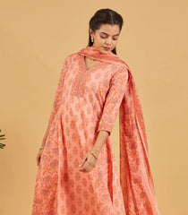 Peach Floral Printed Kurta Set With Matching Dupatta