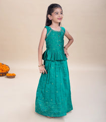 Teal Green Festive Kids Pavadai Set-PM2101