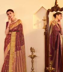 Crimson Handloom Kanchipuram Silk Saree With Checks & Buttas-KA15631