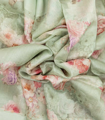 Mint Green Handloom Linen Saree With Printed Floral Motifs-LI0640