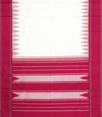 White Handloom Korvai Kanchipuram Silk Saree With Crimson Temple Border-KA16708