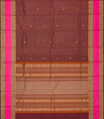 Maroon Handloom Kanchi Cotton Saree With Checks & Annam Buttas