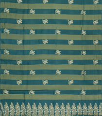 Teal & Green Woven Blended Viscose Saree With Stripes & Bird Buttas-BL4989