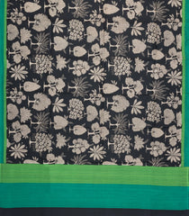 Black Printed Pure Silk Saree With Floral Motifs-PS0838