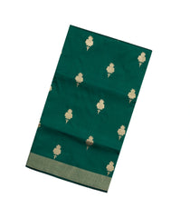 Dark Green Handloom Banarasi Silk Saree With Floral Buttas-BE1504
