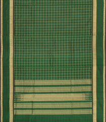 Dark Green Handloom Silk Cotton Saree With Zari Checks & Buttas-SC4575