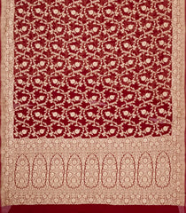 Maroon Handloom Banarasi Khaddi Georgette Silk Saree With Floral Motifs-BE1805