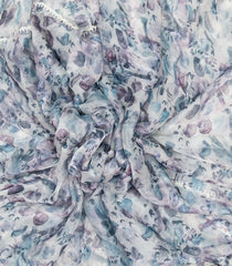 Lavender Woven Fuchsia Chiffon Digital Printed Saree With Mirror Floral Motifs-BL3832