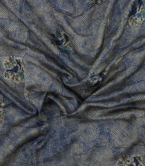 Indigo Printed Chanderi Cotton Saree With Bird Motifs-CC1450