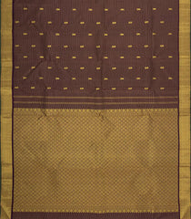 Dark Brown Handloom Kanchipuram Silk Saree With Vairaoosi Stripes & Buttas-KA16739