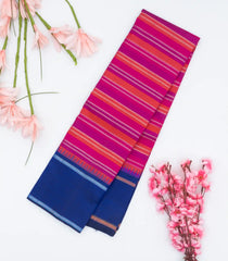 Hot Pink & Orange Handloom Kanchipuram Korvai Silk Saree With Stripes