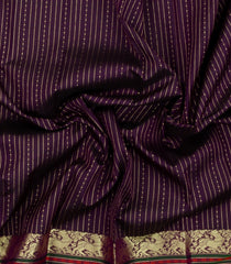 Dark Brown Handloom Kanchipuram Silk Saree With Zari Stripes-KA16065