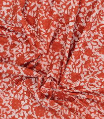 Rust Printed Jaipur Cotton Saree With Floral Motifs-JC1615