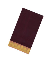 Dark Brown Handloom Silk Cotton Saree With Contrast Zari Border-SC4643
