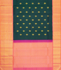 Bottle Green Handloom Korvai Kanchipuram Silk Saree With Zari Buttas-KA16372