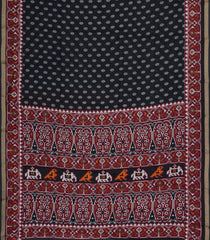 Black Printed Chanderi Cotton Saree With Zari Border-BL5497