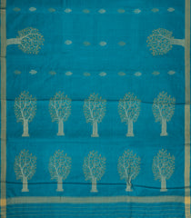 Cyan Handloom Tussar Silk Saree With Floral Buttas-TU3565