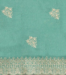 Aquamarine Woven Synthetic Blended Saree With Embroidered Motifs-EN2075