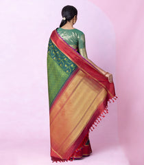 Dark Green Handloom Kanchipuram Silk Saree With Floral Motifs-KA16353