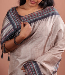 Taupe Printed Synthetic Tussar Silk  Saree With Thread Border-SY0024