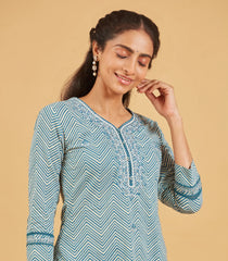 Classic Blue Cotton Kurta Set With Matching Dupatta