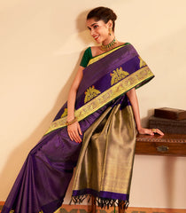 Purple Handloom Kanchipuram Silk Saree With Meena Checks-KA15306