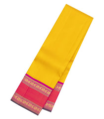 Yellow Handloom Korvai Kanchipuram Silk Saree With Zari Checks-KA15915