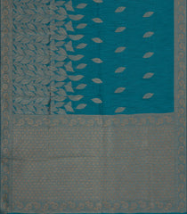 Cyan Woven Art Linen Saree With Leafy Motifs-BL5643