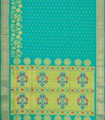 Aquamarine Handloom Paithani Silk Saree With Floral Zari Motifs & Meena Pallu-PA1132