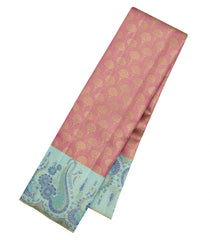 Dusty Pink Handloom Korvai Kanchipuram Silk Saree With Floral Motifs-KA15857