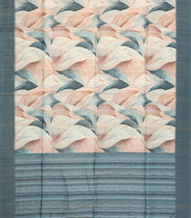 Dark Grey Printed Synthetic Tussar Silk Saree With Contrast Border-SY0139