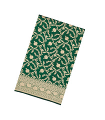 Dark Green Handloom Banarasi Silk Saree With Floral Zari Motifs-BE1772