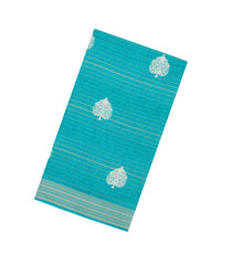 Turquoise Printed Synthetic Dola Silk Saree With Zari Stripes & Border-SY0386