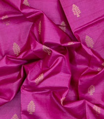Hot Pink Woven Tussar Silk Saree With Floral Motifs-TU3268