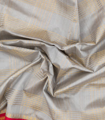 Grey Handloom Korvai Silk Cotton Saree With Checks & Contrast Border-SC3871