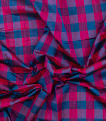 Pink & Blue Handloom Silk Cotton Saree With Checks & Zari Border-SC4623